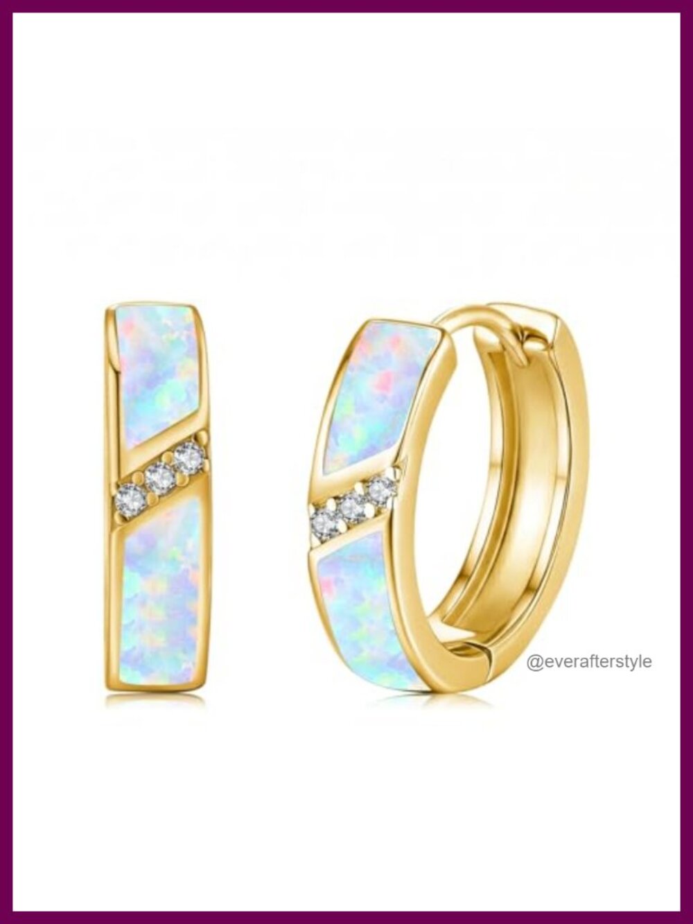 Dainty Opal Huggie Hoop Earrings for Women 14K Gold Plated Hypoallergenic